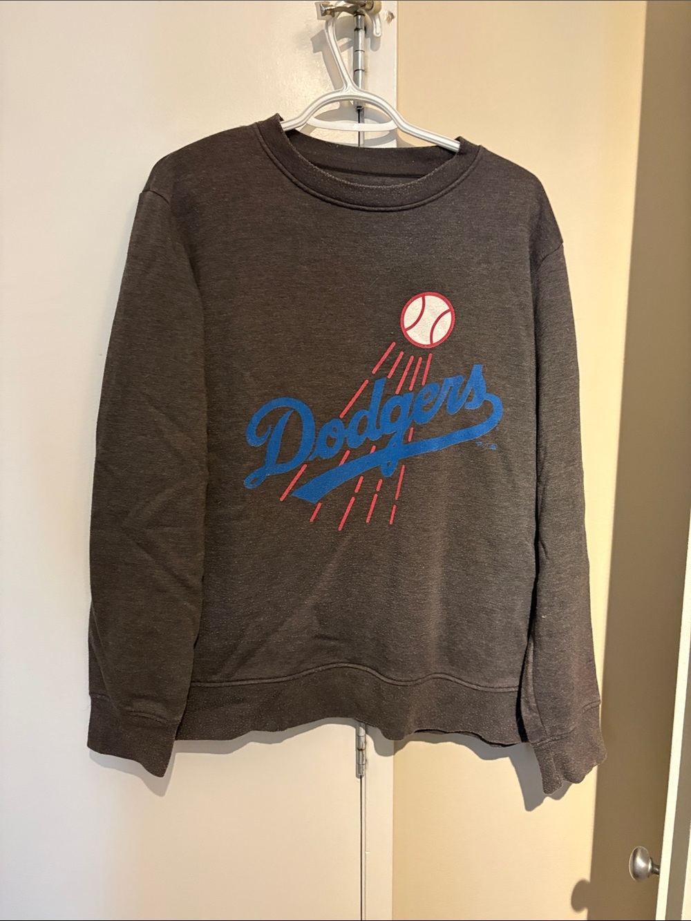 Fanatics Dodgers Charcoal Crewneck with Blue Script and Red Accents